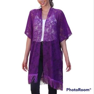 Purple Lace Long Duster Cardigan Top, Swimsuit Cover Up. M - XXL OS